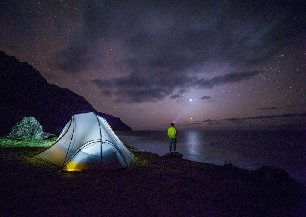 Man staring at night sky