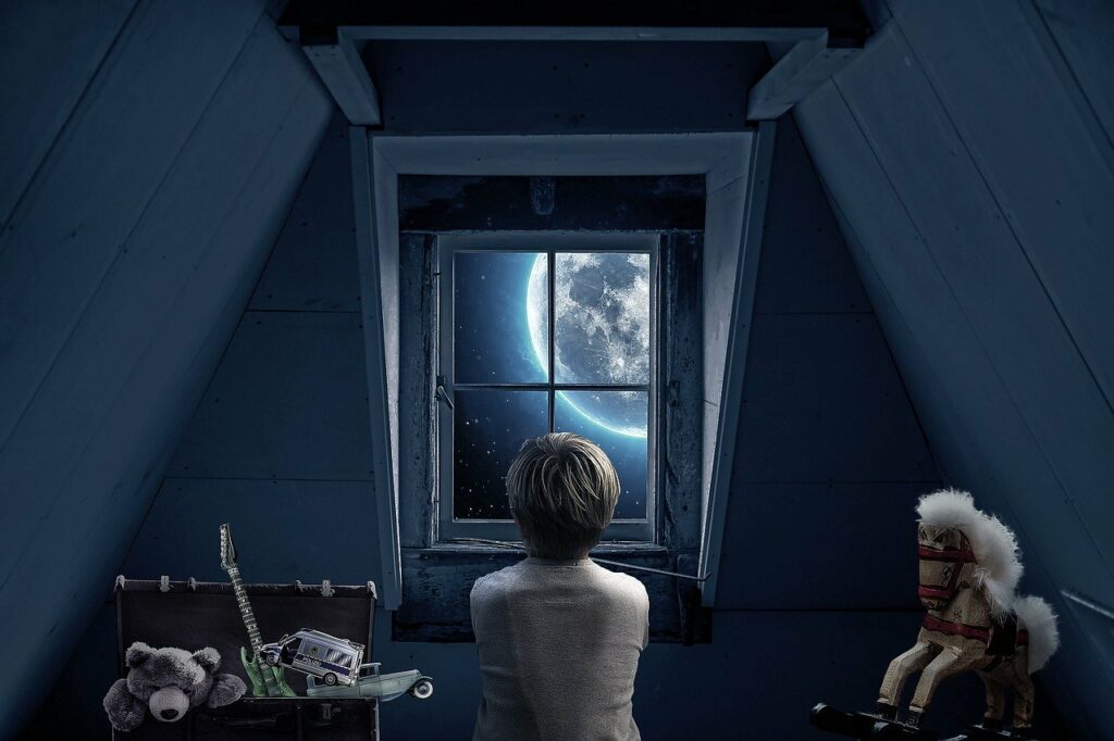 window moon night boy