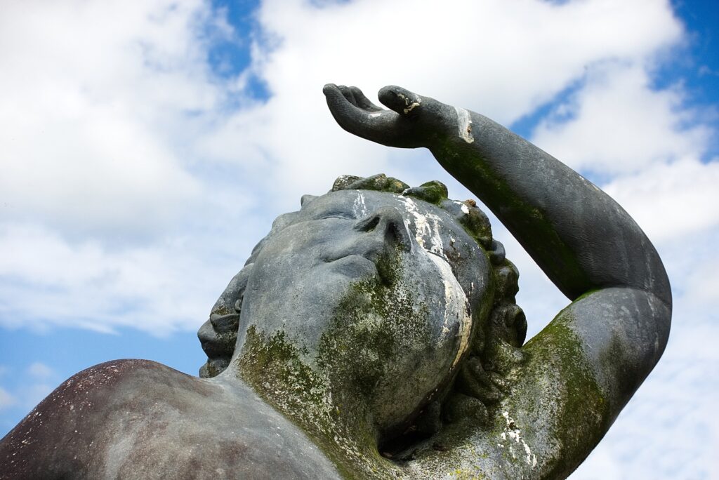 statue with bird shit 
