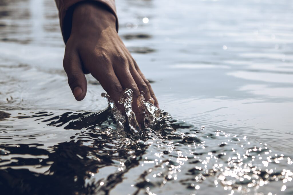 touching water
